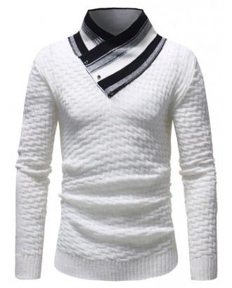 Stylish High Collar Splicing Long Sleeve Sweater for Men - White Xl