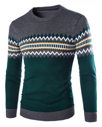 Men's Sweater Round Neck with Pattern - Dark Gray Xl