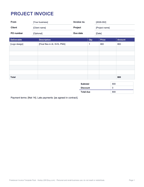 Preview of the first page of Fixed-fee project invoice