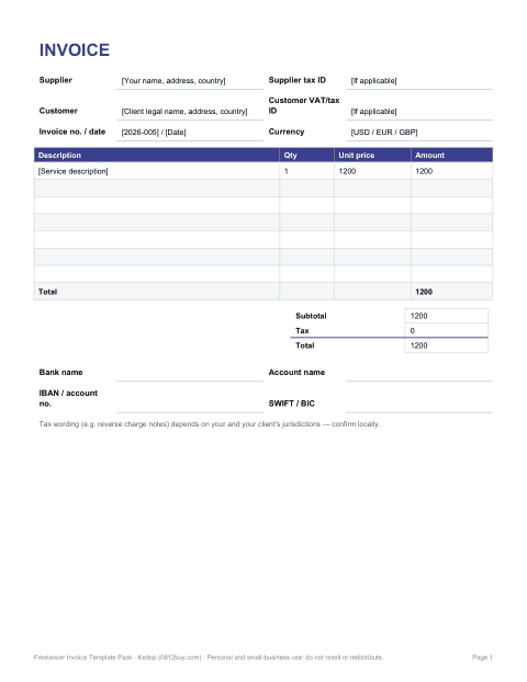 Preview of the first page of International invoice