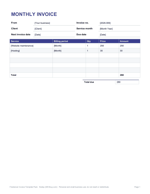 Preview of the first page of Recurring monthly invoice